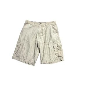 Burnside Cargo Shorts Mens 34 Beige Flat Front Casual Pockets 11 Inseam Summer